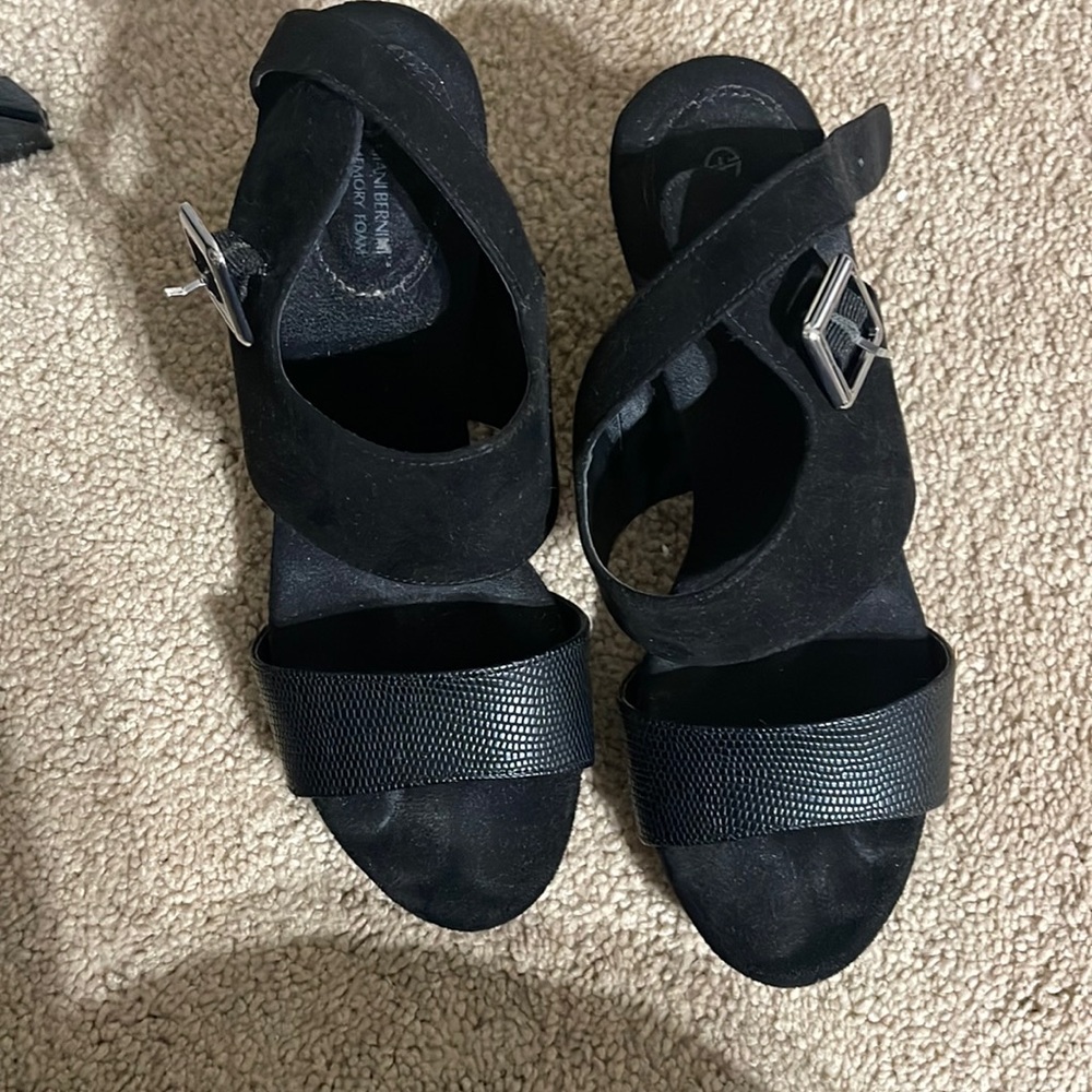Black suede and leather high heel sandals